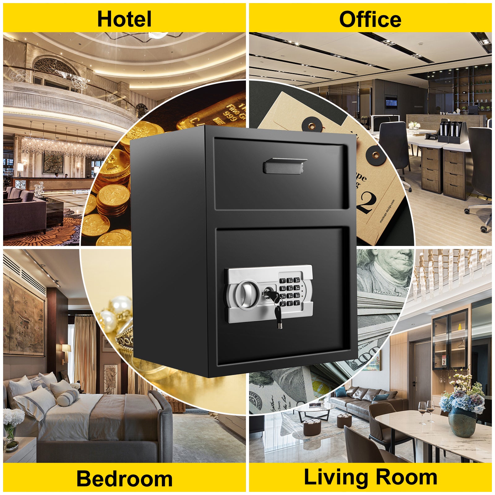 VEVOR Digital Depository Safe 1.7 Cubic Feet Made Of Carbon Steel Electronic Code Lock Depository Safe With Deposit Slot With Two Emergency Keys Depository Box For Home Hotel Restaurant And Office